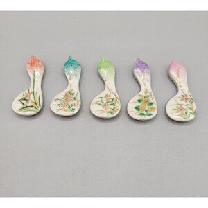 Hashi-Oki Chopstick Rests Porcelain Floral Patterns Vintage Set of 5
